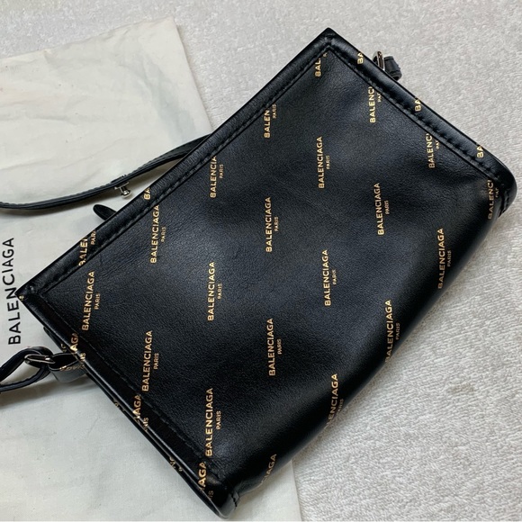 Balenciaga Allover Black Bazar Logo Pochette Shoulder Crossbody Bag - Picture 14 of 16